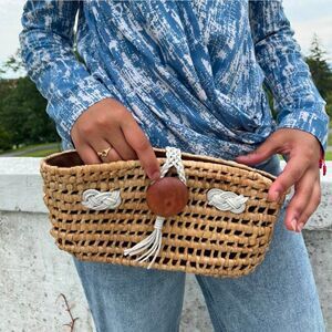 Adrienne Vittadini Women's Sand Colored Wicker Clutch